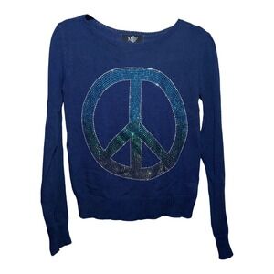 MF MOVING FORWARD DESIGNS Navy Blue Lightweight Peace Sign Sweater Junior Size M
